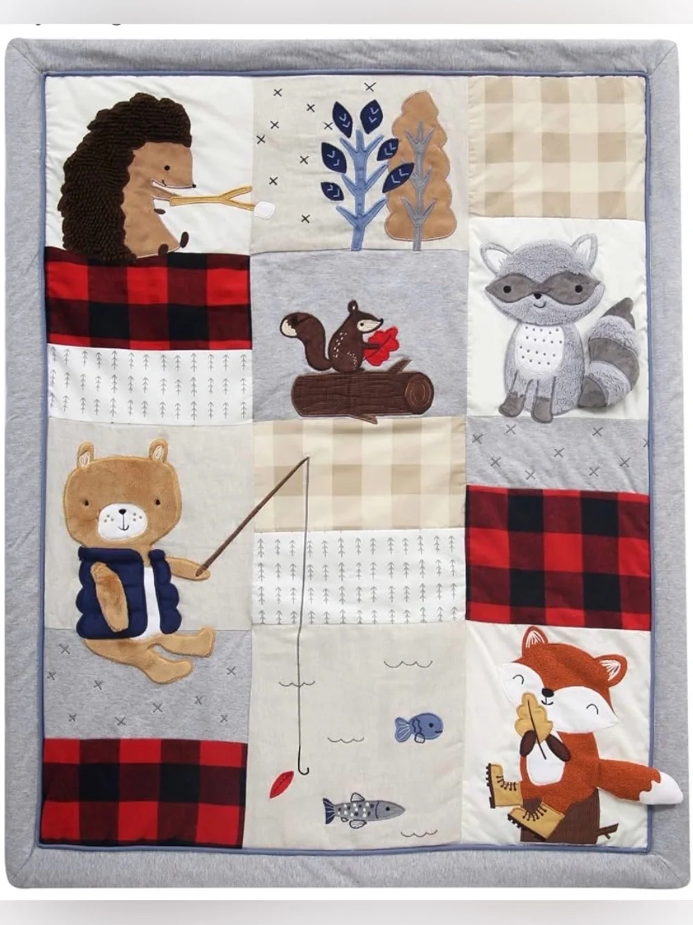 Lambs & Ivy Woodland Patchwork Baby Quilt in Gray, Red & Cream